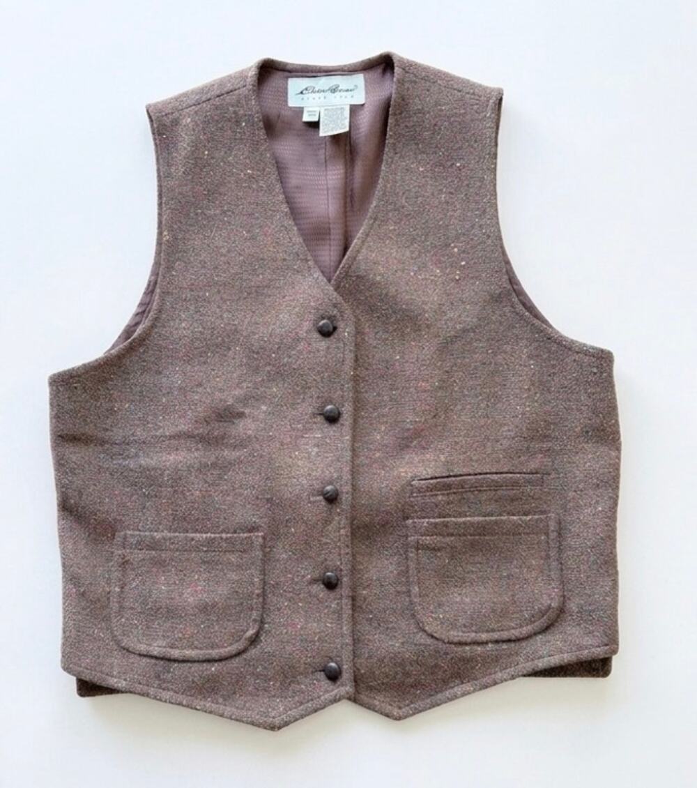 VTG 90s Eddie Bauer Vintage Women's Wool Tweed Speckle Vest Button Front Brown
